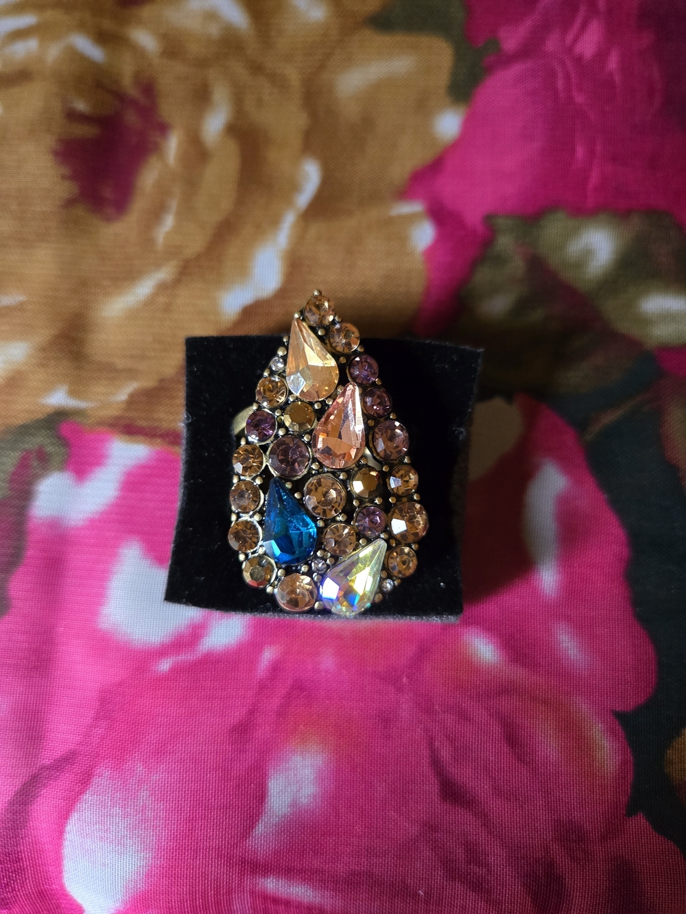 Multicolor Teardrop Crystal Statement Ring